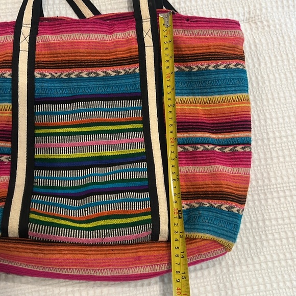 Large Boho striped Peruvian Mexican Zarape Tote beach Bag - Picture 14 of 15